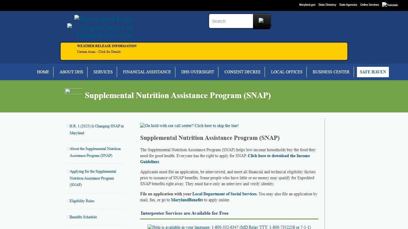 Supplemental Nutrition Assistance Program (SNAP) - Maryland Department of Human Services