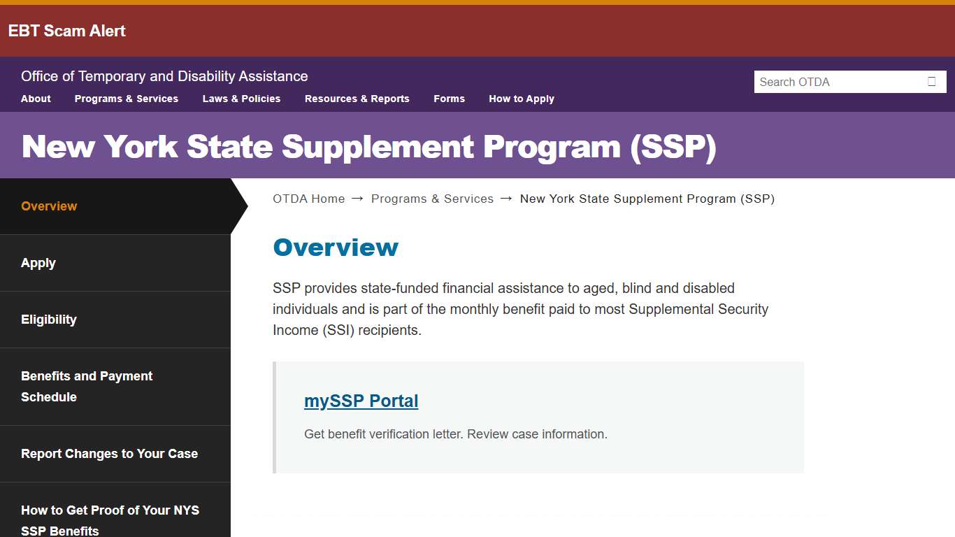 New York State Supplement Program OTDA
